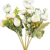 Huitich mini artificial white peony bouquet with delicate white flowers and green leaves